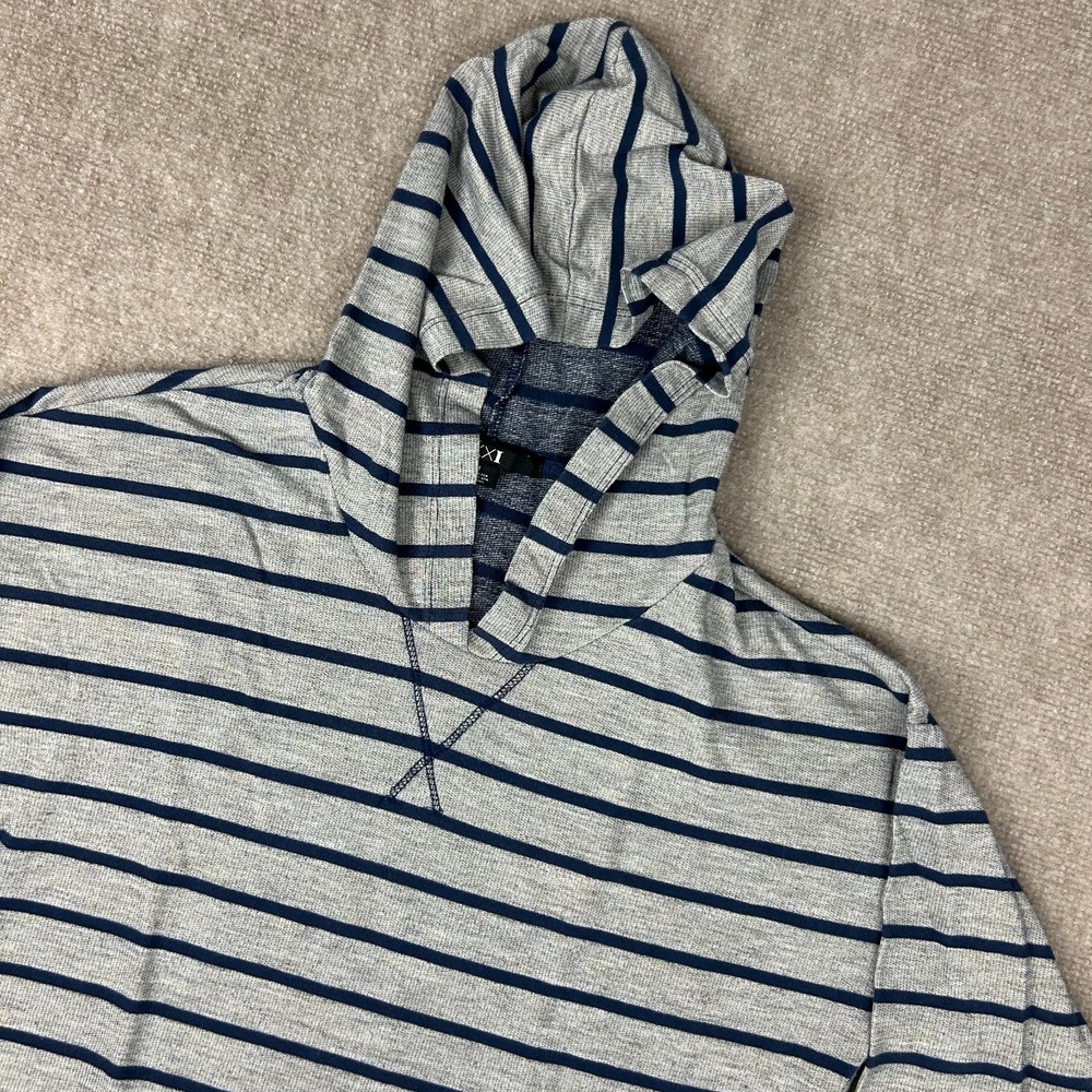 Forever 21 XXI Hoodie Mens Medium Gray Striped Cotton Kangaroo Pocket Pullover